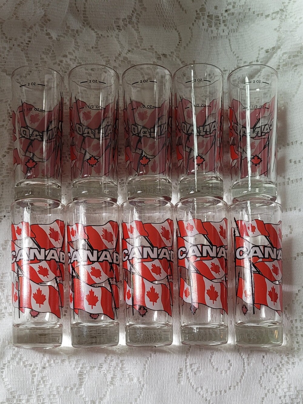 Canada Clear Shot Glasses with Red Canada Flag Design - Set of 10